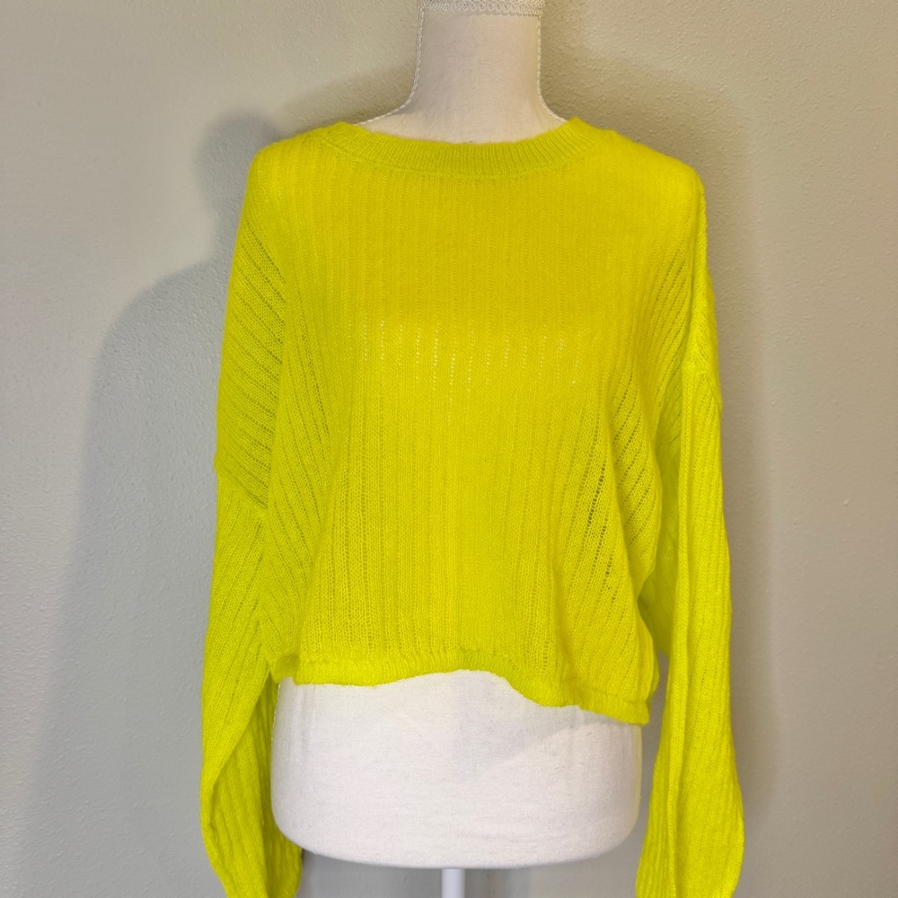 NWT Wild Fable Neon Yellow Lightweight Knit Oversized Crop Sweater Women’s XXL